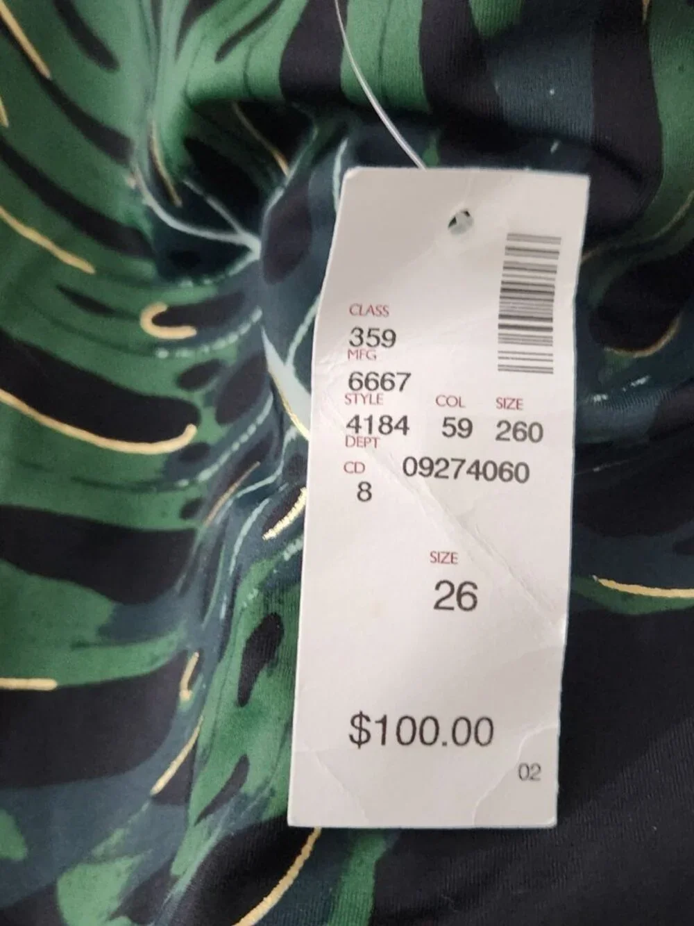 Avenue Swimsuit Womens Plus-Size 26W One-Shoulder Palm Leaf Print Green New